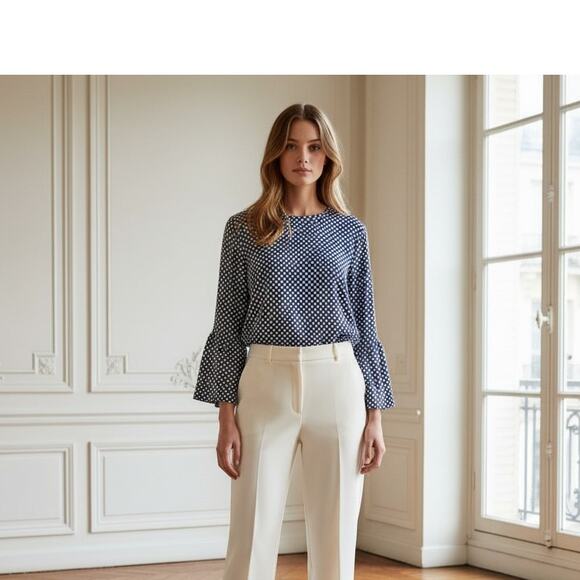 J. McLaughlin Tops - J Mclaughlin Blue White Lattice Catalina Cloth Flared Sleeve Top Medium
